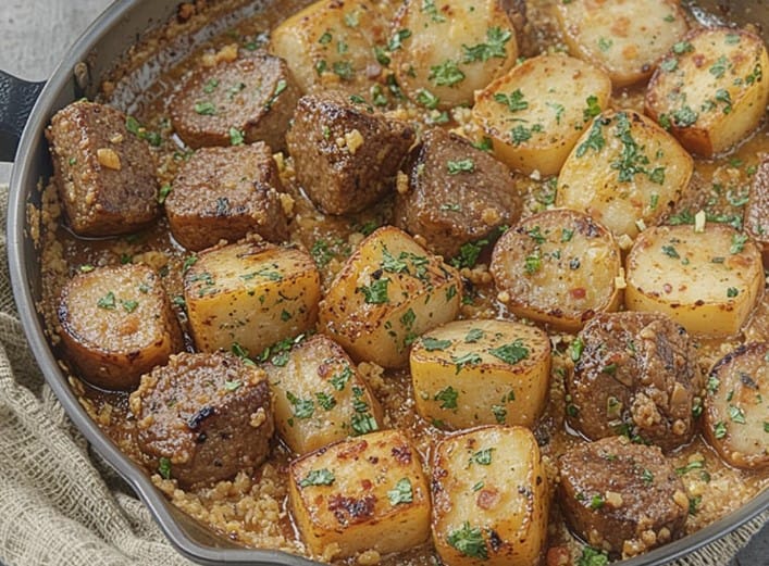 Steak bites and potatoes